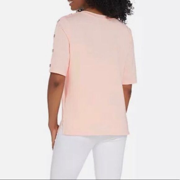 Martha Stewart Knit Boatneck Button Elbow-Sleeve Top - Picture 3 of 6